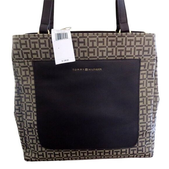 TOMMY HILFIGER. TH Monogram Brown Tote . Authentic !   $ 108.00‎ - Picture 1 of 12